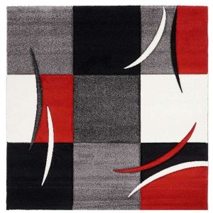 Unamourdetapis 120x120 carre - Tapis salon 120x120 carre diamond comma 1 Rouge - Noir