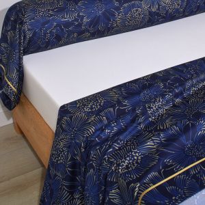 Blanc des vosges Parure drap plat + 2 taies 65 x 65 satin ELIXIR Indigo