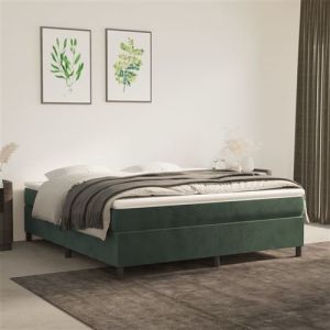 VidaXL Sommier &agrave; Lattes de Lit avec Matelas, Lit Rembourr&eacute;, Lit Double, Lit Adulte de Chambre &agrave; Coucher Int&eacute;rieur, Moderne, Vert Fonc&eacute; 160x200cm Velours