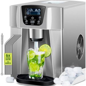 Machine à glaçons Machine à glaçons acier inoxydable 100W Ice Maker 12 kg 24 h 2 tailles de cubes Préparation en 6 min Réservoir d'eau de 2 litres