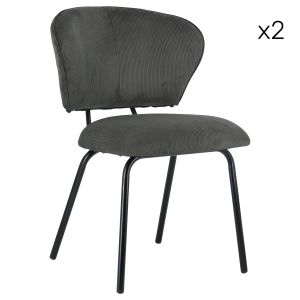 Happy Garden Lot de 2 chaises en velours c&ocirc;tel&eacute; gris fonc&eacute; NILSA
