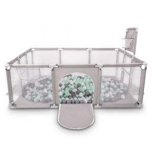 Selonis Parc B&eacute;b&eacute; Avec 900 Balles Plastiques Aire De Jeu Pliable Basket Football, Gris: Blanc/Gris/Menthe