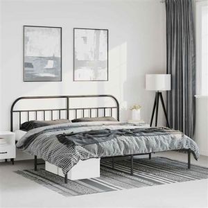 VidaXL Cadre de lit m&eacute;tal avec t&ecirc;te de lit noir 193x203 cm, lit double, meuble de chambre &agrave; coucher, lit d'invit&eacute;, lit, cadre de lit en m&eacute;tal, sommier