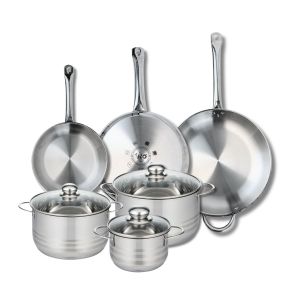 Elo 9886950 Batterie de cuisine 6 pièces, Ensemble de 3 Poêles de cuisson 24, 28 et 32 cm et 3 faitouts 16, 20 et 24 cm Profi Brillant, inox, induction