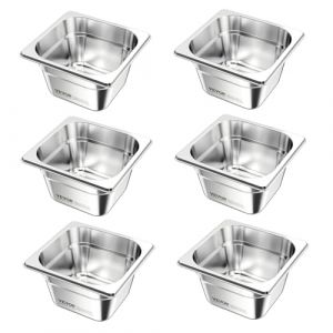 VEVOR Bac Gastronorme GN 1/6, Récipient de Restauration en Acier Inoxydable 6PCs 1,7 L, Bac Inox Alimentaire Profondeur 10 cm, Anti-adhérent et Antirouille, pour Bain-marie Buffet Chauffe-plats Hôtel