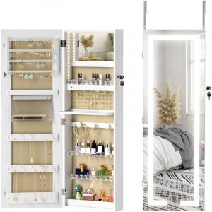 Homcom Armoire à bijoux - mural/de porte - verrouillable - avec LED miroir divers compartiments - blanc
