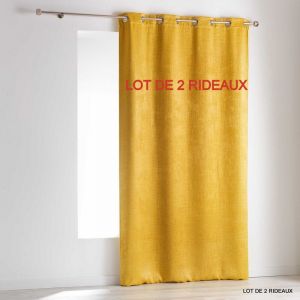 Lot de 2 rideaux a oeillets 140 x 240 cm occultant velours frappe opacia Jaune