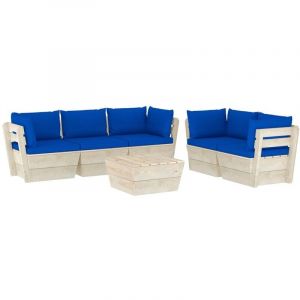 VidaXL Ensemble de canapés avec table de jardin en palettes en bois d'épicéa avec 6 pièces et coussins en bleu