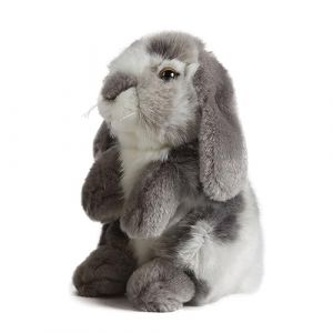 Image de Living Nature Lapin assis, lapin à oreilles en forme de boucle, doux et réaliste, peluche naturelle et respectueuse de l'environnement, couleurs assorties, 18 cm, Couleur Assortie