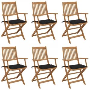 VidaXL Lot de chaises de jardin pliantes en bois et coussins de couleur noire Vida XL
