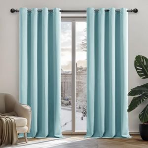 Rideaux Occultants Isolant Thermique avec Oeillet pour Décoration Maison Chambre, 2 Pièces, Petite Taille, 107x160 cm, Bleu Ciel - Bleu Ciel