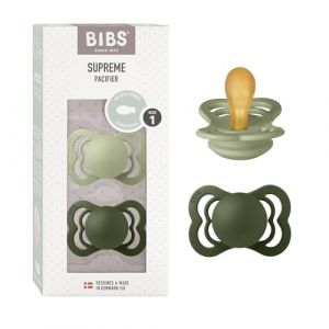BIBS Sucette Supreme Sage/Hunter Green latex 0-6 m, lot de 2