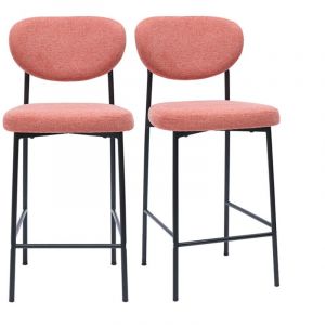 Miliboo Tabourets de bar fixes en tissu effet velours texturé terracotta H65 cm (lot de 2) BREKA