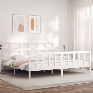 VidaXL Cadre de lit avec tête de lit blanc 200x200 cm bois massif