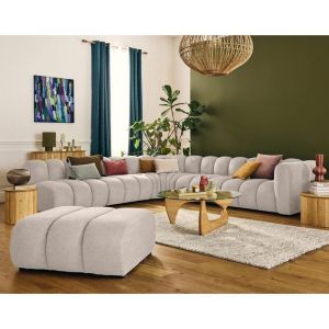 Canapé modulable 5 places angle gauche en tissu texturé beige