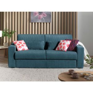 Sacha - canapé 3 places convertible - couchage quotidien - matelas 12 cm - en velours côtelé - Bleu canard