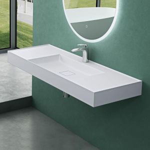 Mai & Mai Vasque de Salle de Bains Lavabo à Poser ou Suspendu Blanc Mat en Résine 120x46cm Col630