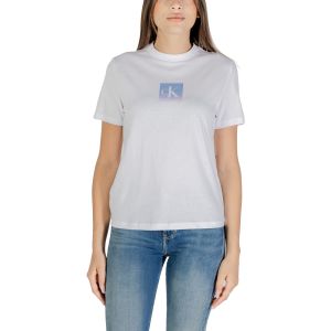 Calvin Klein T-Shirt Manches Courtes Femme Classic Fit Tee en Coton, Blanc (Brilliant White), S