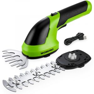 WORKPRO Cisaille Sculpte-Haie et Taille-Herbes sans Fil 7,2V, Cisaille &agrave; Gazon avec 2 Lames, Largeur/Longueur de Coupe 10cm/15cm, Taille-Haies