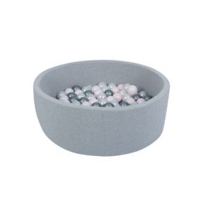 Piscine a Balles pour Bébé MISIOO - Smart - 200 Balles - Jouet Enfant - Rond 90x40 cm - Gris clair - Rose Blanc et Argent