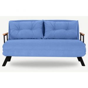 Hanah Home - Canapé 2 places convertible en tissu Sando bleu