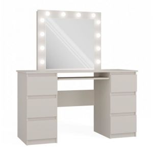 Marina - Coiffeuse 6 tiroirs avec miroir et éclarirage led - Beige