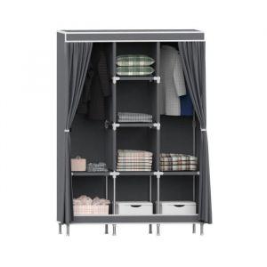 Triple armoire en tissu avec rideaux coulissants Blanc/Gris 118x45x169cm Thinia Home. Gris/Blan