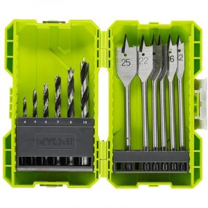 Ryobi Coffret antichocs empilable 12 accessoires de per&ccedil;age bois RAK12SWD