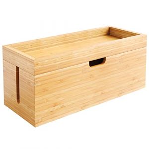 KD Essentials - Boîte de rangement en bambou pour cache cable, rangement cable, avec couvercle pour organiser les câbles/adaptateurs sans plastique, pour un espace dégagé et pratique