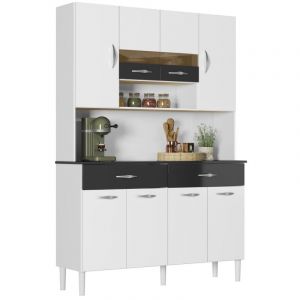 Buffet 8 Portes 2 Tiroirs 9 Niches Blanc et Noir Vogue L 122.5 H 176 P 36.3 cm
