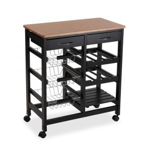 Versa Picton Chariot de cuisine avec roues, tiroirs et porte-bouteilles, Rangement de cuisine, Stockage de cuisine, avec 2 tiroirs, (H x l x L) 76 x