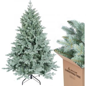 Salcar Sapin de Noël Artificiel en PE et Pointes Invisibles en PVC - Gris Vert Naturel - avec système de Pliage Rapide et Support en métal, 150 cm