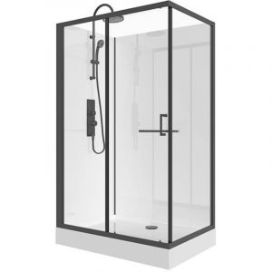 Cabine de douche rectangulaire - Installation réversible - Noir mat - L110 x l80 x H225 cm - ZODANI