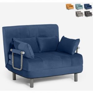 Fauteuil lit pliant gain de place en velours Deborah Twin Lux - Bleu