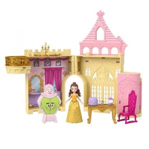 Mattel Disney Coffret Le Château de Belle de la collection Histoires à Empiler, maison de poupée avec mini-poupée et 9 éléments de jeu, inspiré du film La Belle et la Bête, pour enfants, JDP54