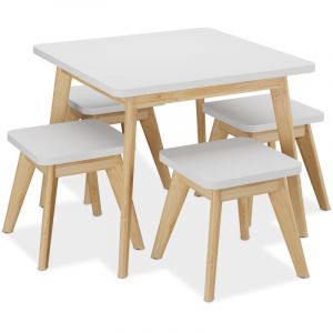 Relaxdays Meubles pour Votre Bout de Chou, Table et 4 tabourets, Unisexes, pour la Chambre d'enfant, Blanc et Nature