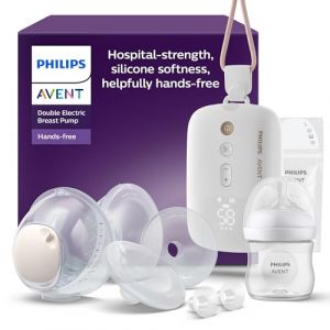 Image de Philips Tire-lait électrique double mains libres, moteur de qualité hospitalière, imite le rythme de succion de bébé, jusqu'à 85 aspirations par min, 2 bouteilles, 4 téterelles, SCF547/11