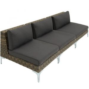 TecTake Ensemble Modulaire en Rotin Fauteuils de jardin Canapé de jardin 3 Places Coussins inclus Cadre en ALU
