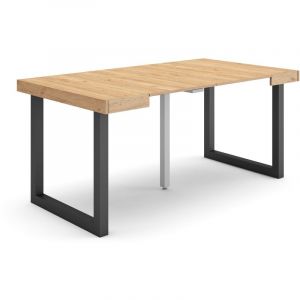 Skraut Home - Table console extensible, 160, Pour 8 personnes, Pieds bois massif, Chêne, RF2699