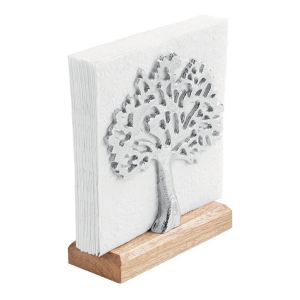 Ambiente Serviettes de table Porte-serviettes bois de manguier et métal arbre argenté