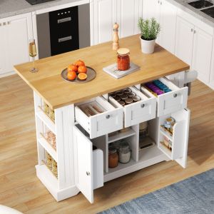 Buffet 120&times;70&times;87 cm, 3 tiroirs 2 portes, port USB + prise, avec table pliante, &eacute;tag&egrave;res ouvertes, commode de cuisine, MDF, blanc