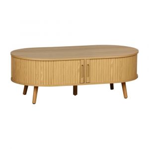 Table basse portes coulissantes l 110cm, naturelle