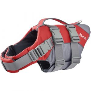 Hunter Moss Gilet de Sauvetage, Aide à la Natation pour Chiens, Poignée de Maintien, Réfléchissant, M, Rouge