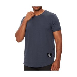 Calvin Klein T-Shirt Manches Courtes Homme Badge Turn Up Sleeve en Coton, Bleu (Grisaille), S