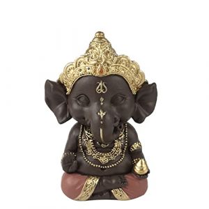 Image de AC-Déco Statuettes et sculptures - Statuette de Ganesh en résine - Marron et doré - H 11,5 cm Doré