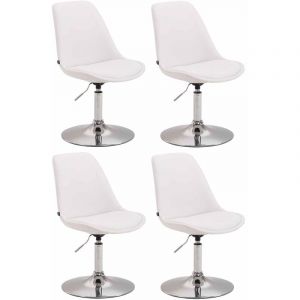 Lot de 4 Chaises de salle à manger Maverick similicuir avec pied trompette, Blanc /Chrome