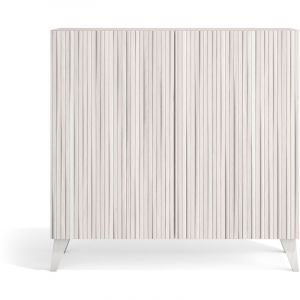 Meuble à chaussures en mélamine, modèle Sunne, 87x90x27 cm, blanc antique avec portes effet lattes blanche - Herdasa