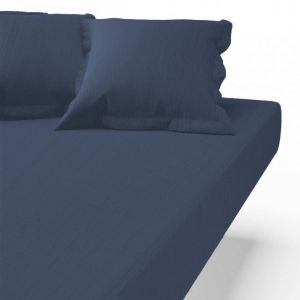 Drap housse Gaz de coton - Bleu Indigo TERTIO