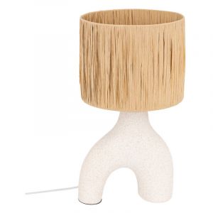 Atmosphera Lampe à poser en Céramique Blanc moucheté et abat-jour Beige H 47cm