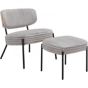 JerryChaise longue avec tabouret en tissu gris clair